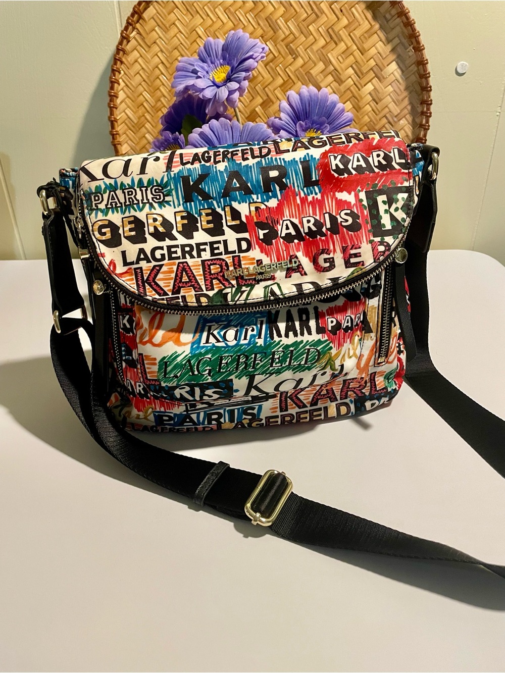 Karl Lagerfeld Multicolor Logo-Graffiti Print Crossbody Bag